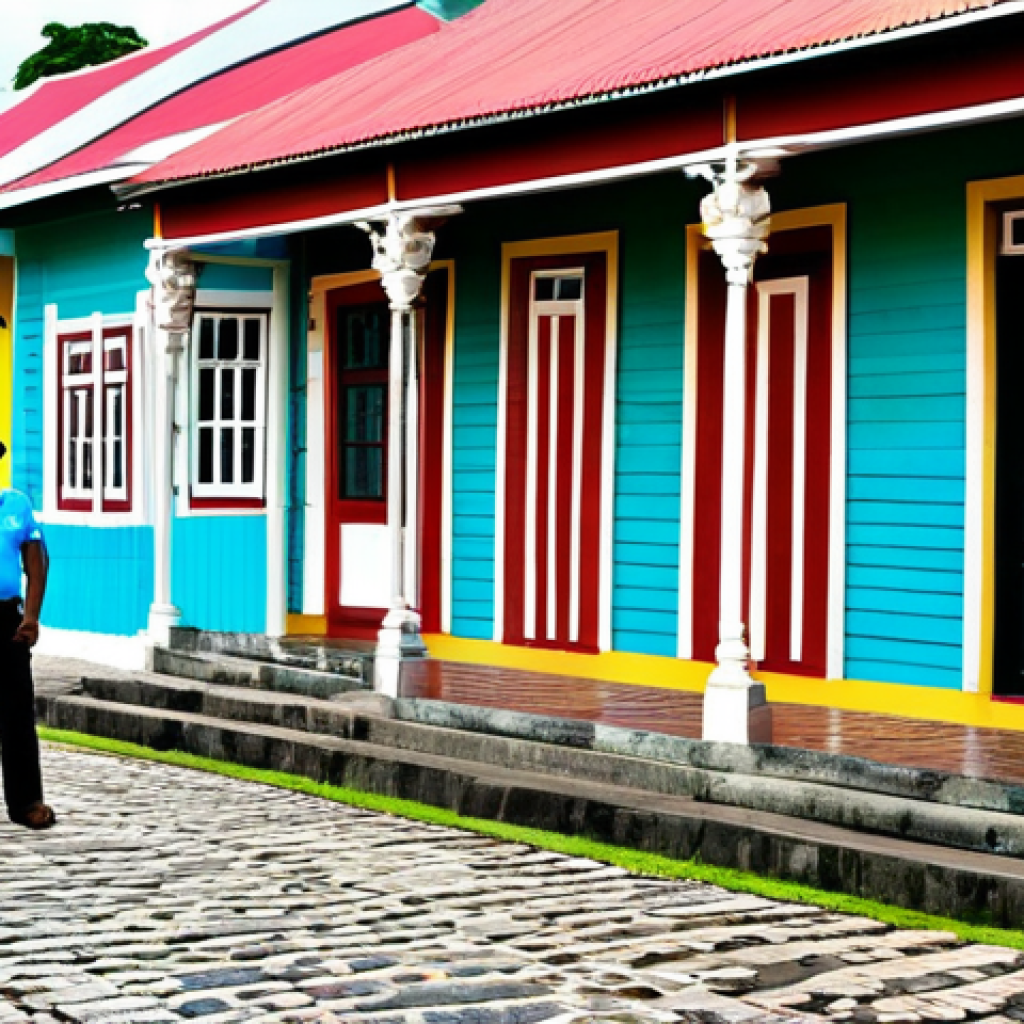 Colorful Wooden Architecture**
"Historic wooden houses in Paramaribo's Waterkant district, Suriname. Vibrant Caribbean colors, detailed ornamentation, cobblestone street, daytime. Fully clothed tourists admiring the architecture, appropriate attire, safe for work. Perfect anatomy, correct proportions, natural pose. Professional photography, high quality, family-friendly."
**