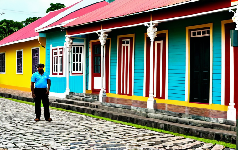 Colorful Wooden Architecture**

"Historic wooden houses in Paramaribo's Waterkant district, Suriname. Vibrant Caribbean colors, detailed ornamentation, cobblestone street, daytime. Fully clothed tourists admiring the architecture, appropriate attire, safe for work. Perfect anatomy, correct proportions, natural pose. Professional photography, high quality, family-friendly."

**